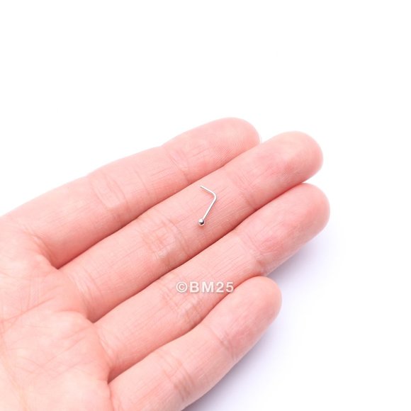 14 Karat White Gold Ball Top L-Shaped Nose Ring - Picture 2 of 4